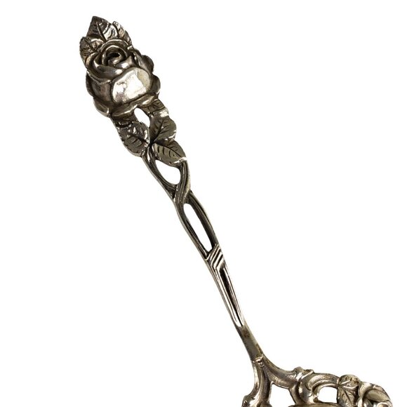 Antique German 800 European Silver Rose Pattern Pastry Tong & Server Set - Picture 4 of 11